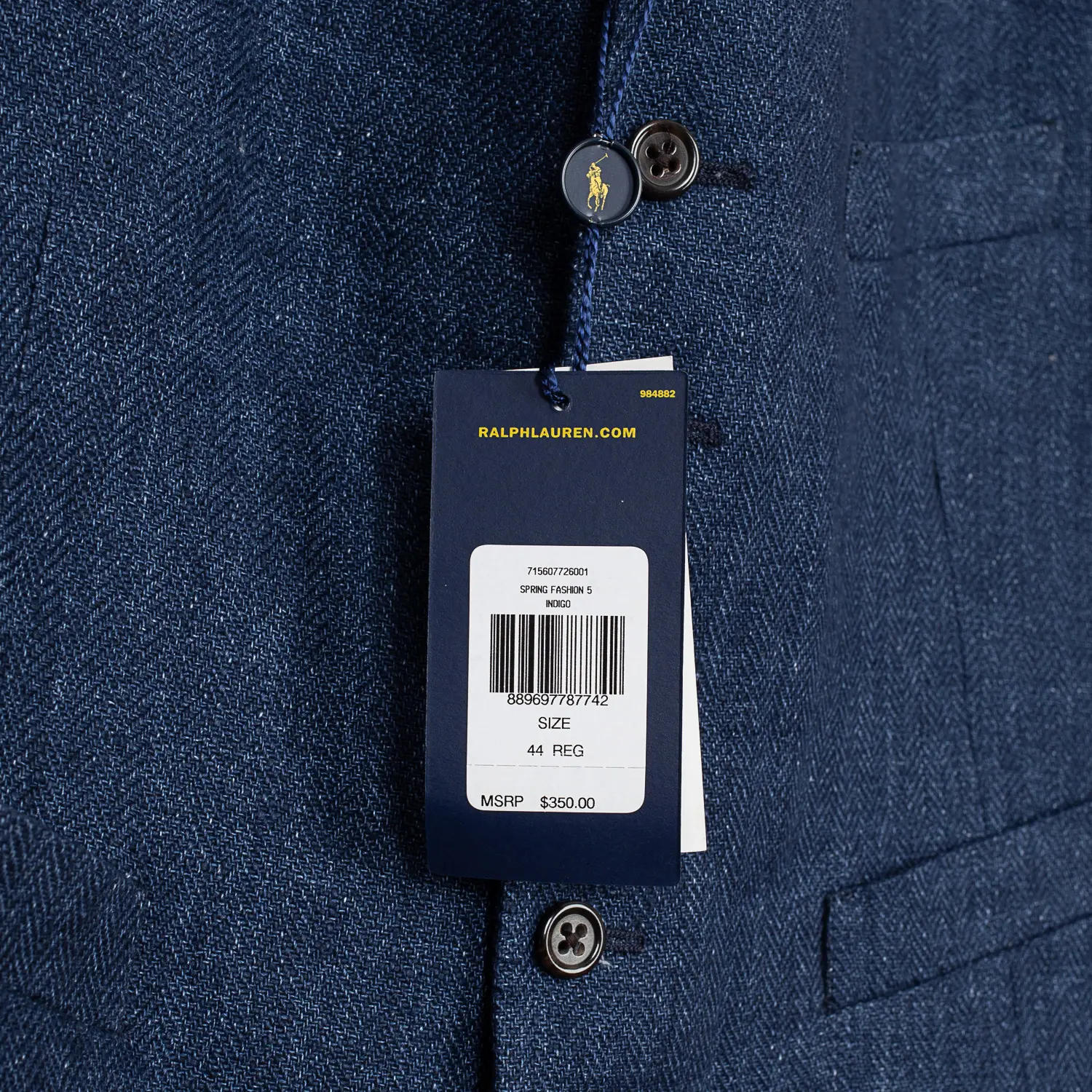Polo Ralph Lauren Waist Coat Size 44R Men Indigo Blue Herringbone Woven Linen