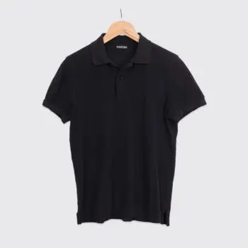 Tom Ford Polo Size EU52 Men Solid Black Cotton Pique Button Up Tennis Shirt