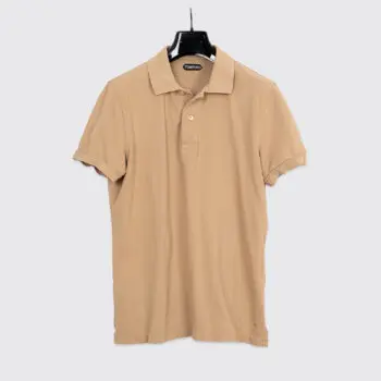 Tom Ford Polo Size EU52 Men Solid Light Brown Cotton Pique Button Tennis Shirt