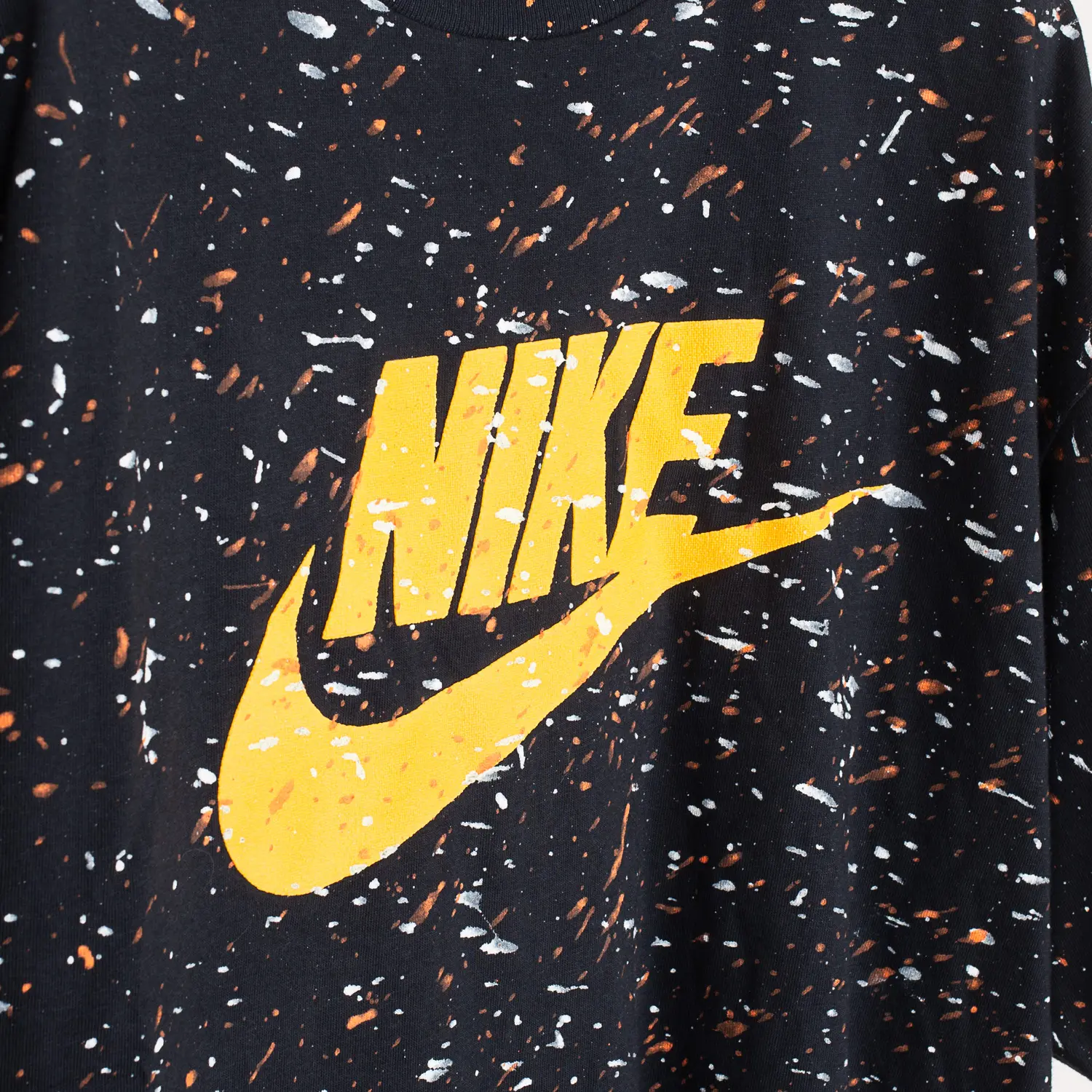 Nike Logo T-Shirt XL Men Black Splatter Print Cotton Vintage Made in U.S.A.