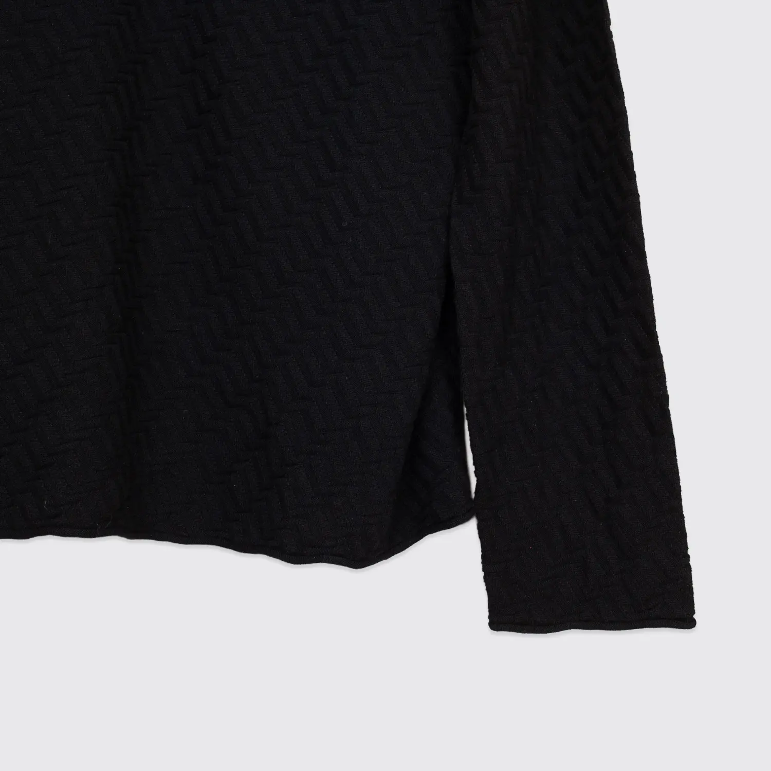 Armani Collezioni Sweater 2XL Men Solid Black Zigzag Silk Cotton Blend Knit