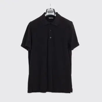Tom Ford Polo Shirt EU52 Men Solid Black Lyocell Cotton Blend Pique Lightweight