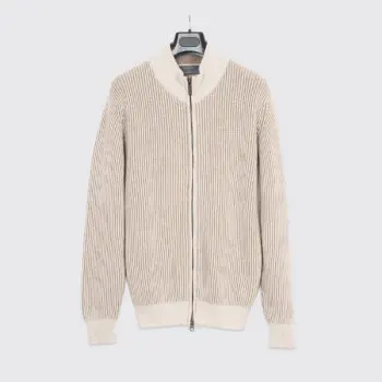 Hawico Full Zip Sweater Size M Beige Ribbed Cashmere Knit Made in Scotland