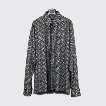 Lansky Bros Glam Party Shirt XXL Tall Black w/ Iridescent Sequins + Gem Buttons