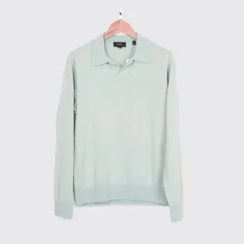 Vince Sweater Size S Men Birdseye Johnny Collar Light Green Wool Cashmere Blend