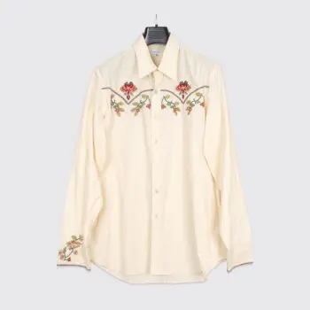 Paul Smith Shirt Size XL Cream Cotton Western with Colorful Floral Embroidery