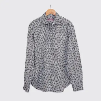 Robert Graham Shirt Size 2XL Men Light Gray Black Floral Woven Jacquard Cotton