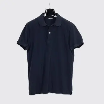 Tom Ford Polo Size EU52 Men Solid Dark Navy Cotton Pique Button Up Tennis Shirt