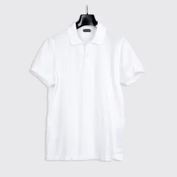 Tom Ford Polo Size EU52 Men Solid White Cotton Pique Button Up Tennis Shirt