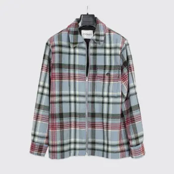 CLOSED Overshirt Size S Men Blue Multicolor Plaid Wool Full Zip with Pocket