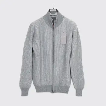 Hawico Cashmere Sweater Size M Gray Ribbed Kirkwynd Full Zip Made in Scotland