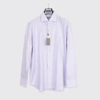 Canali Dress Shirt Size 17.5 (44cm) Pink Blue Grid Woven Cotton Made in Italy