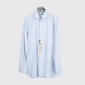 Canali Dress Shirt Size 18 (46cm) Blue Chevron Cotton Impeccabile Made in Italy