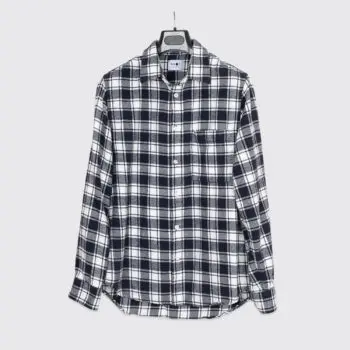 NN07 New Arne Shirt Size L Men Navy White Plaid Check Cotton Flannel with Pocket