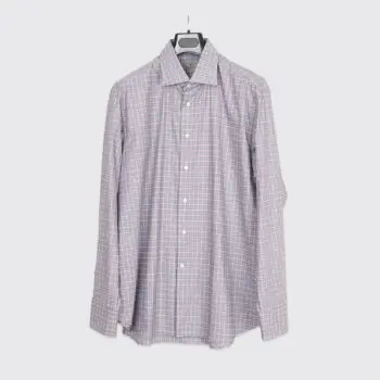 Canali Dress Shirt Size 17.5 (44cm) Gray Red Check Cotton Made in Italy