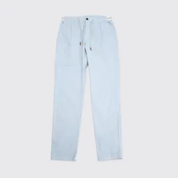 Eleventy Pants Size W32 Solid Light Blue Cotton Blend Stretch Drawstring Chino
