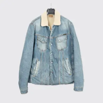 Nudie Jeans Co Lenny Sherpa Jacket Size 2XL Light Blue Wash Denim Fleece Lined