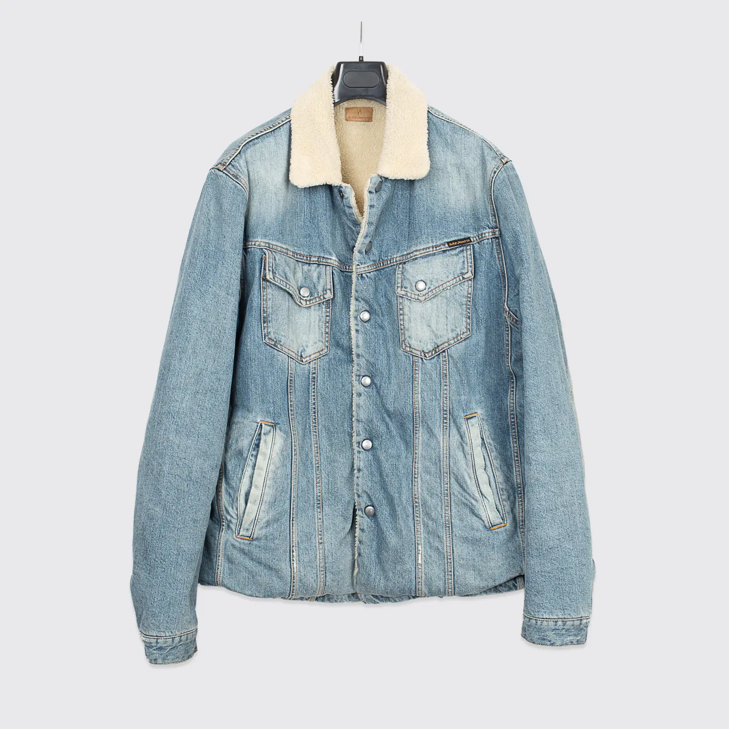 Nudie Jeans Co Lenny Sherpa Jacket Size 2XL Light Blue Wash Denim Fleece Lined