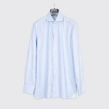 100 Hands Dress Shirt Size 16 Solid Light Blue Midweight Cotton Twill