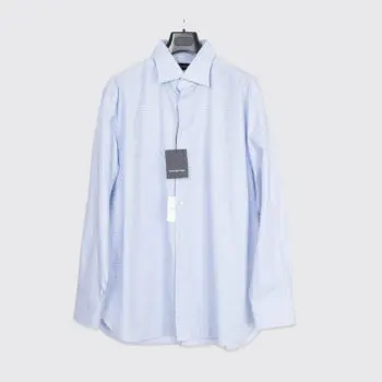 Ermenegildo Zegna Dress Shirt Size 18 (46cm) Light Blue Check Cotton Rossini