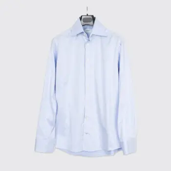 Eton Dress Shirt Size 15.5 Blue Midweight Cotton Twill Barrel Cuff Custom Made