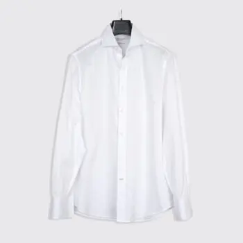 Brunello Cucinelli Shirt Size M Slim Fit Solid White Midweight Cotton Made in Italy