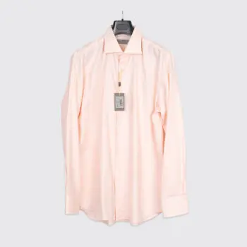 Canali Dress Shirt Size 17.5 (44cm) Solid Orange Cotton Pinpoint Made in Italy