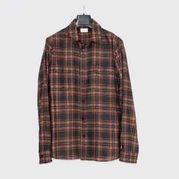 Saint Laurent Cassandre Checks Pocket Shirt Size M Black Brown Plaid Wool