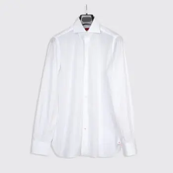 Isaia Napoli Dress Shirt Size M Solid White Lightweight Cotton Made in Italy