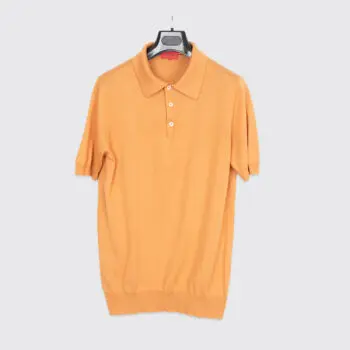 Isaia Napoli Polo Shirt Solid Orange Cashmere Silk Blend Knit Made in Italy