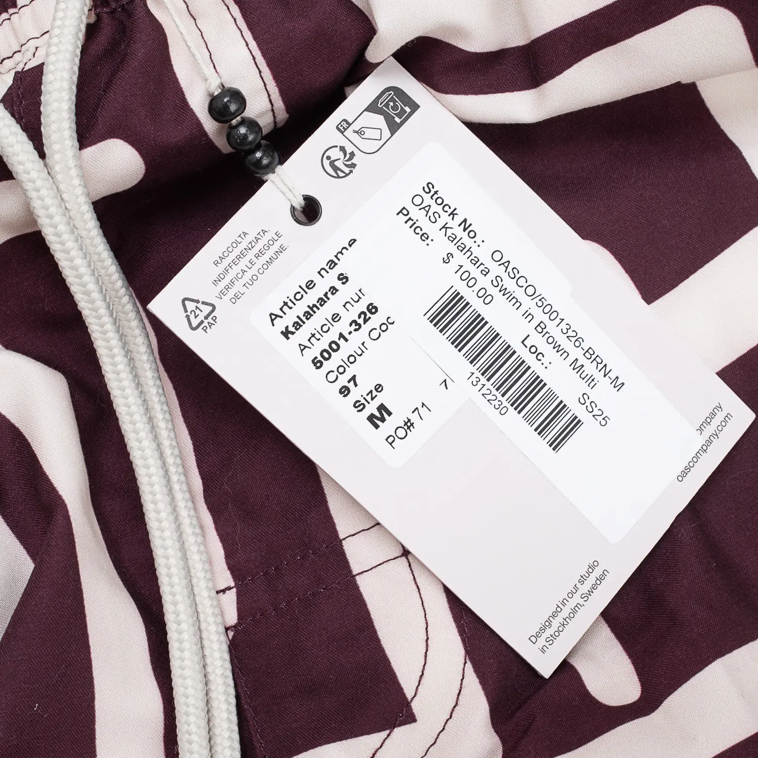 OAS Kalahara Swim Shorts Size M Brown Beige Graphic Print Lined Trunks