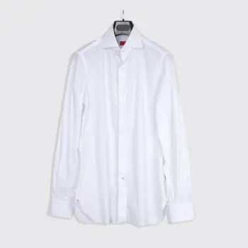 Isaia Napoli Dress Shirt Size M Solid White Cotton Blend Stretch Made in Italy