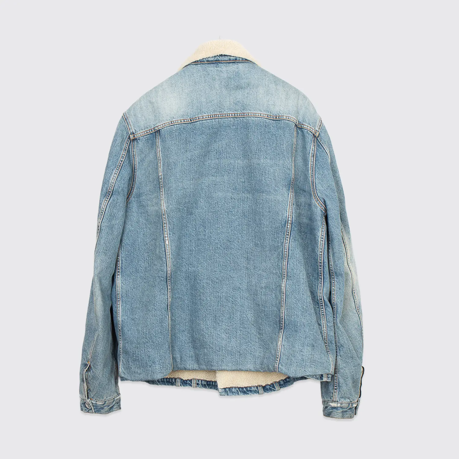 Nudie Jeans Co Lenny Sherpa Jacket Size 2XL Light Blue Wash Denim Fleece Lined