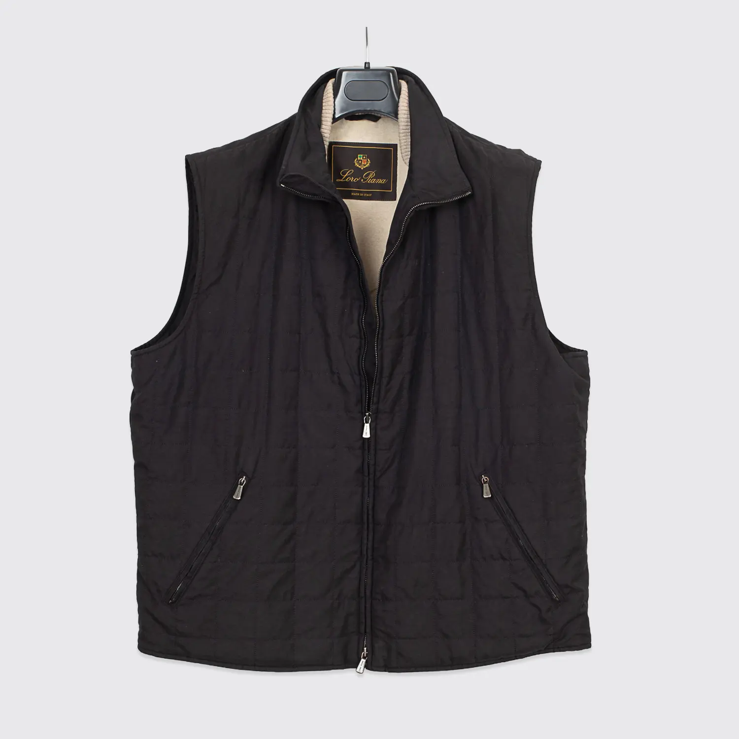 Loro Piana Quilted Vest 3XL Men Black Full Zip Storm System Mid Weight Luxury