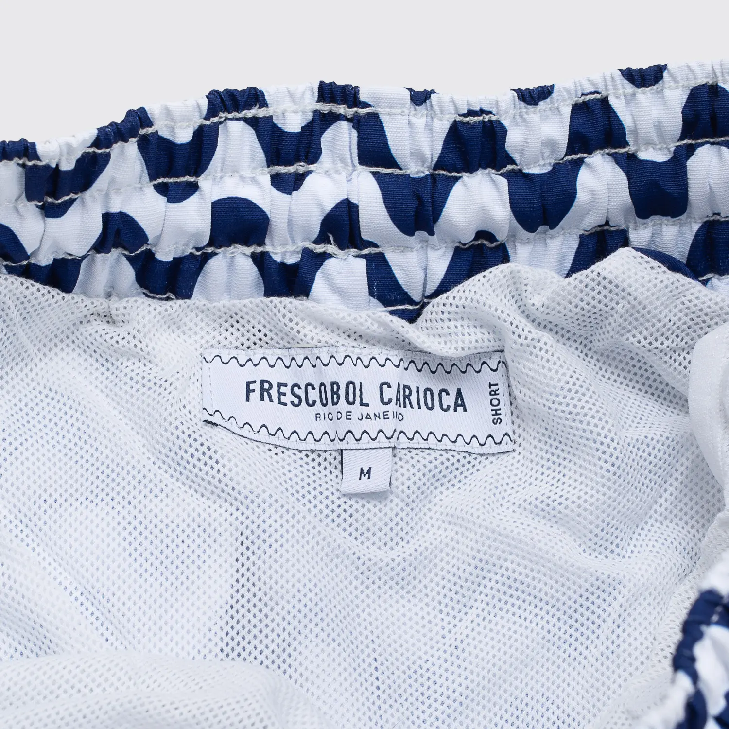 Frescobol Carioca Swim Shorts Size M White Blue Copacabana Print Trunks