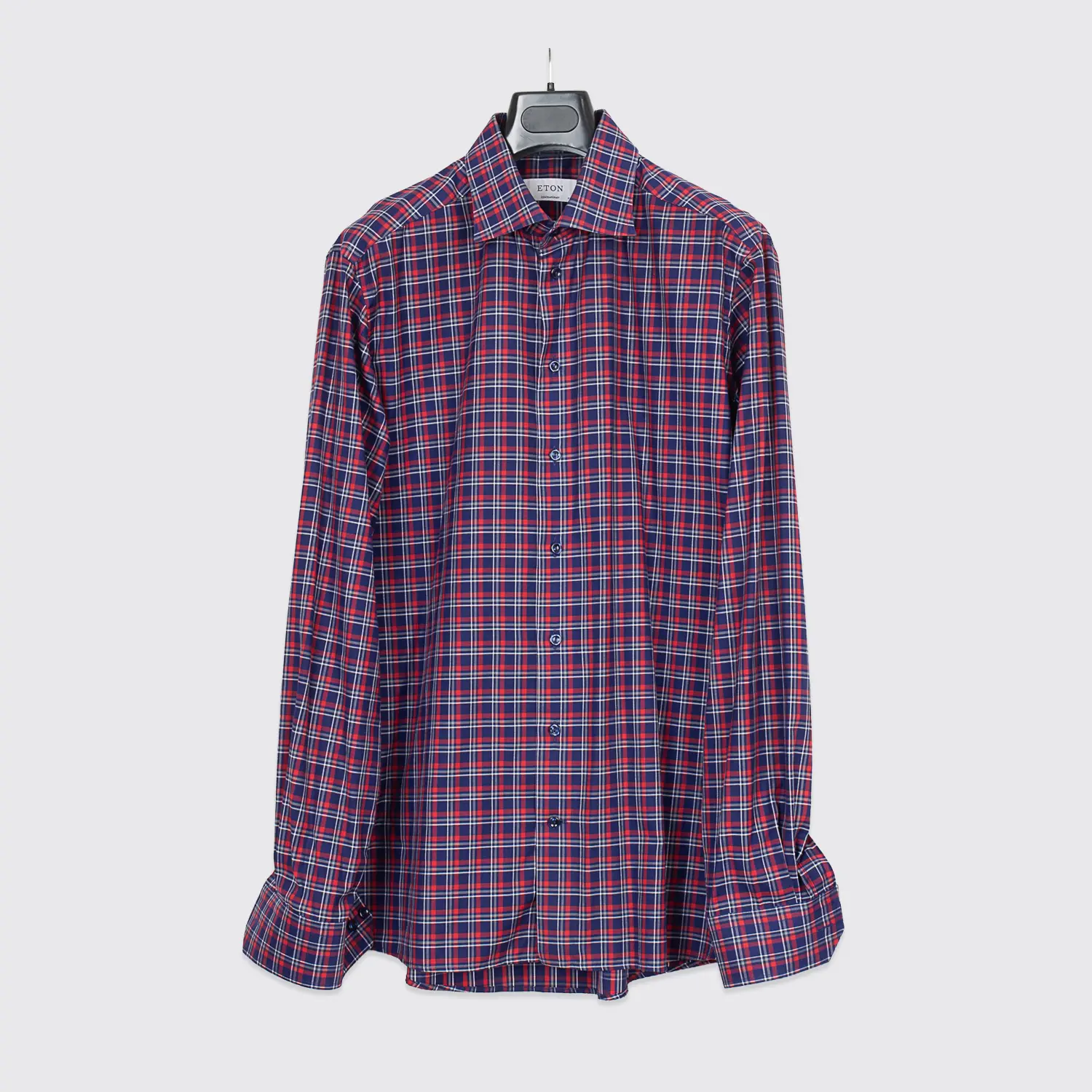 Eton Shirt Size 17.5 Contemporary Fit Blue Red Check Signature Cotton Twill