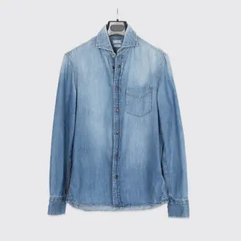 Brunello Cucinelli Shirt Size M Leisure Fit Blue Cotton Denim Snap Made in Italy
