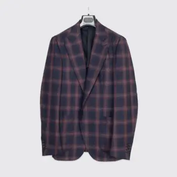 Isaia Napoli Sport Coat EU48 Navy Red Check Wool Cashmere Blend Made in Italy