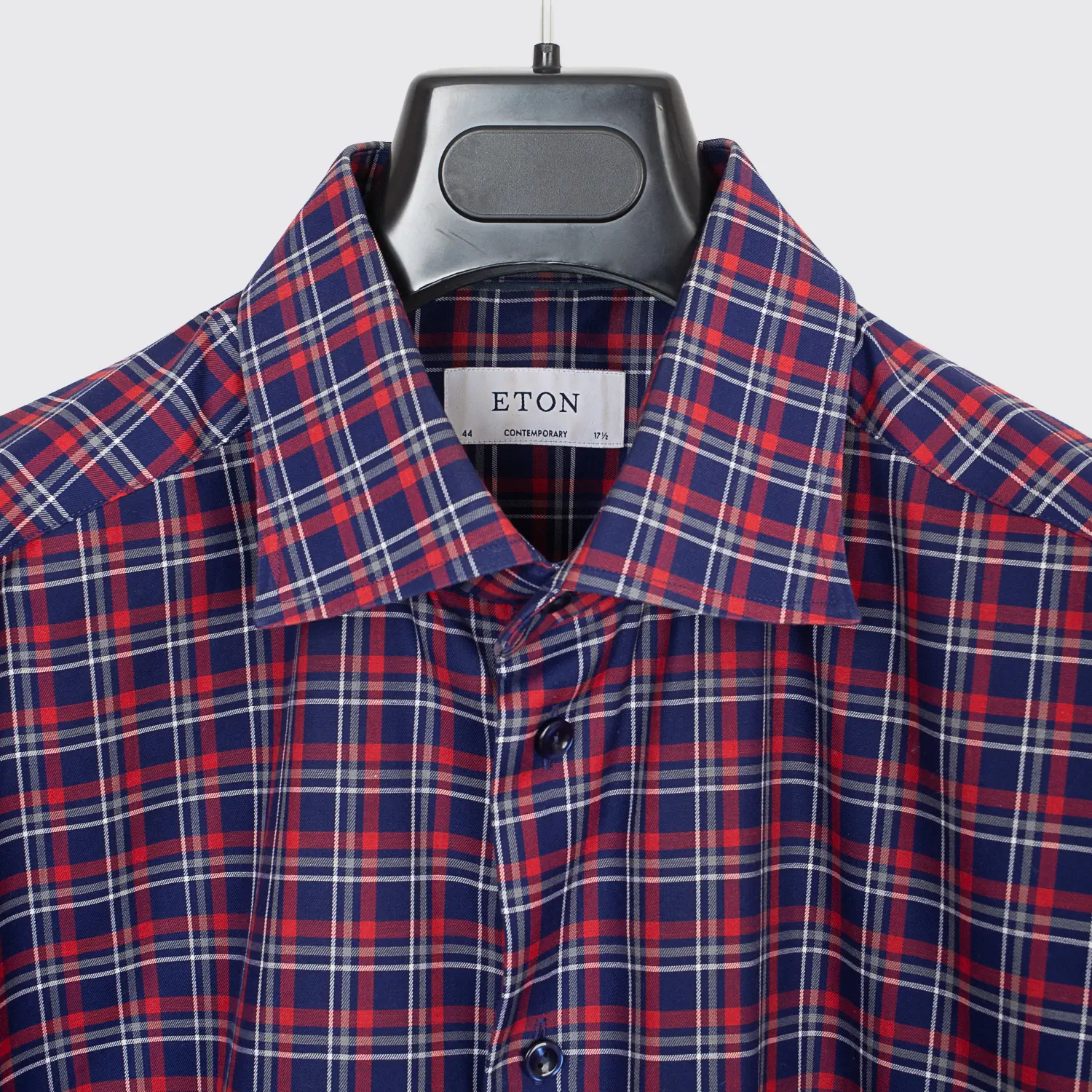 Eton Shirt Size 17.5 Contemporary Fit Blue Red Check Signature Cotton Twill