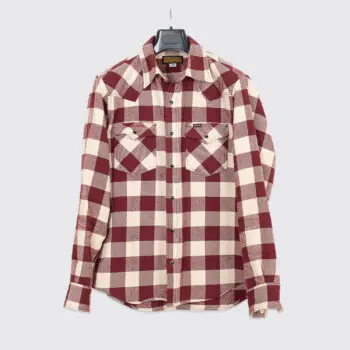 Iron Heart Shirt Size L Cream Red Plaid Heavy Cotton Flannel Snap Front Western