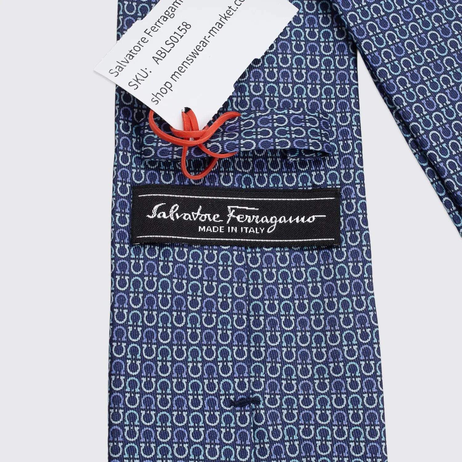 Salvatore Ferragamo Tie Navy Blue Gancini Print Silk Classic Made in Italy