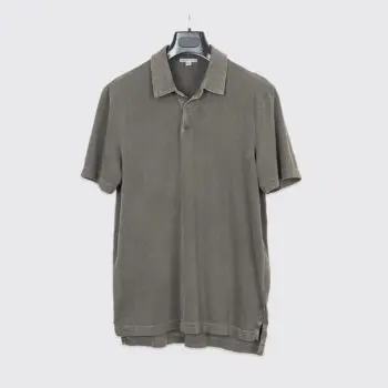 James Perse Polo Shirt Size 2 Green Dyed Sueded Jersey Cotton Made in U.S.A.