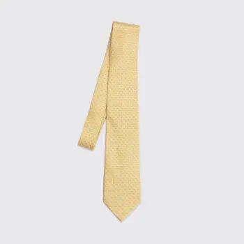 Salvatore Ferragamo Tie Yellow Metallic Tennis Print Motif Classic Made in Italy