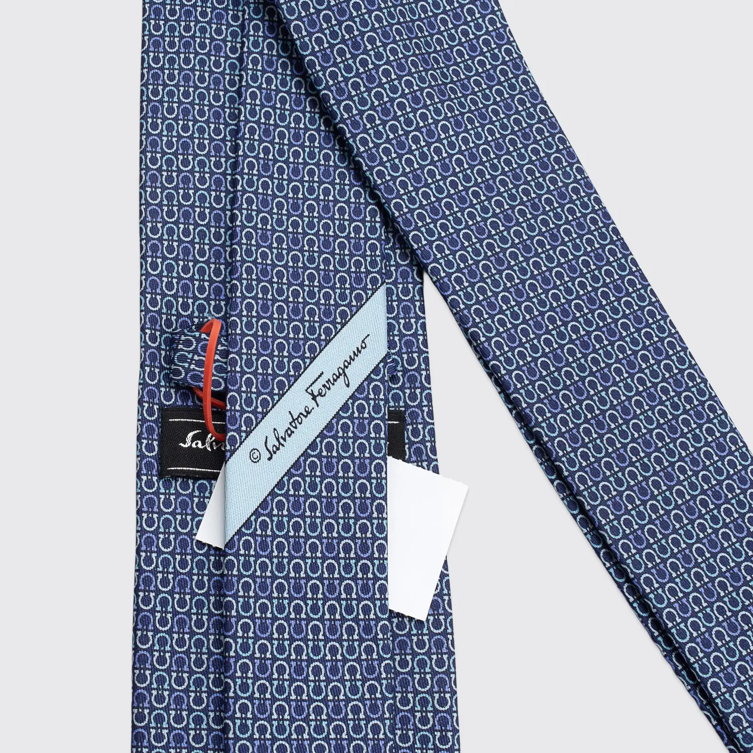 Salvatore Ferragamo Tie Navy Blue Gancini Print Silk Classic Made in Italy