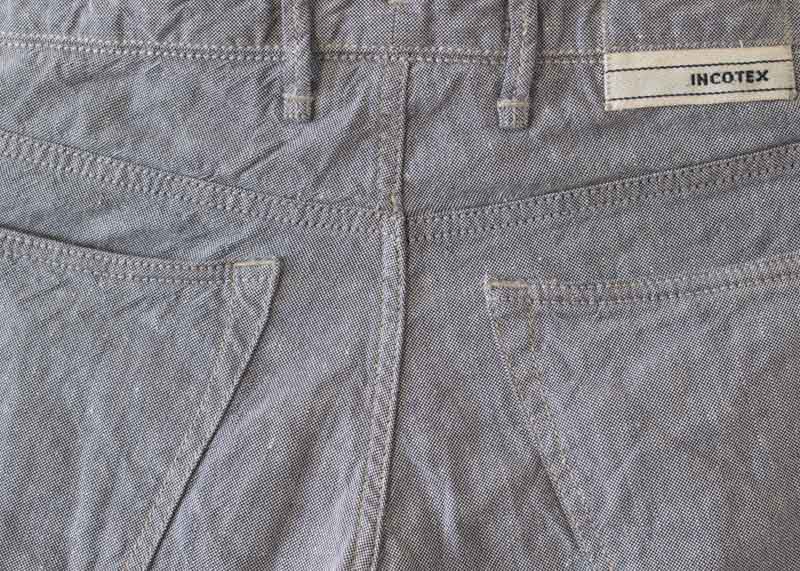 Curved back pockets on Incotex sky slim jean
