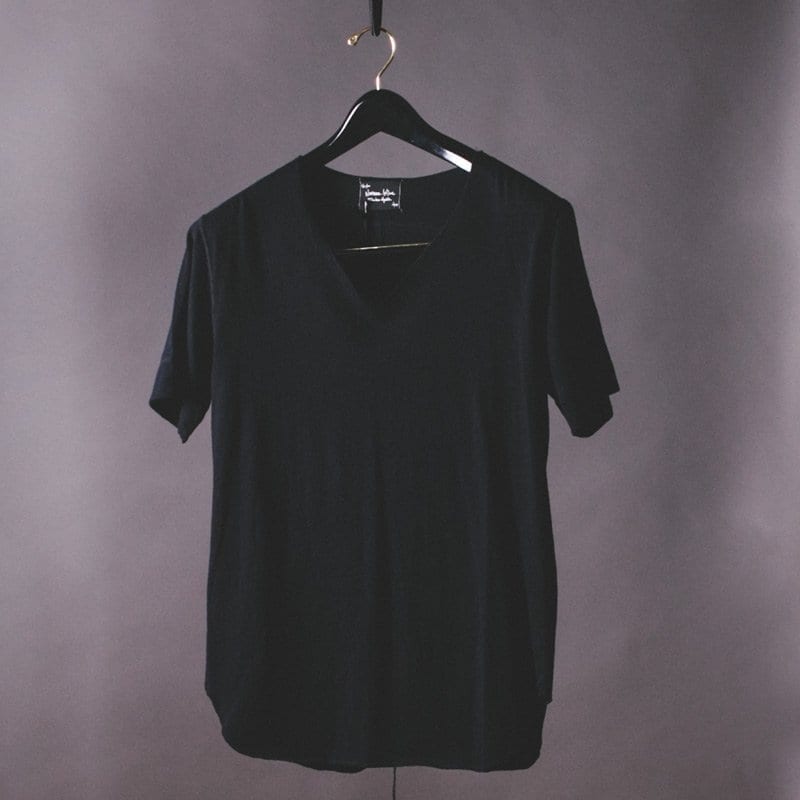 V Neck t-shirt in black cotton / silk, Number (N)ine