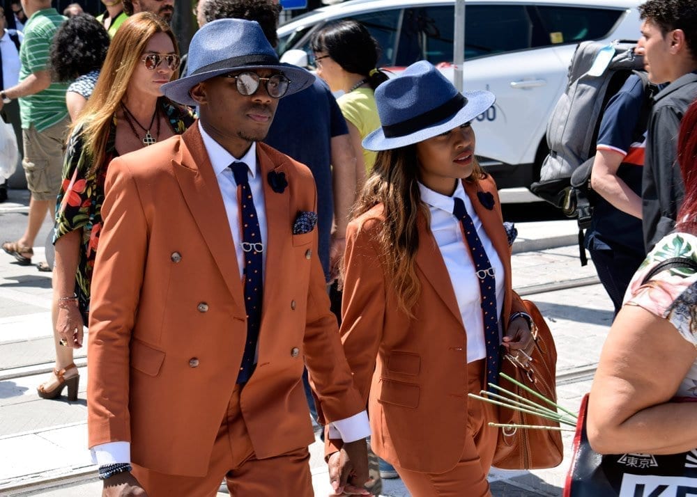 Orange Suits, couple, Pitti