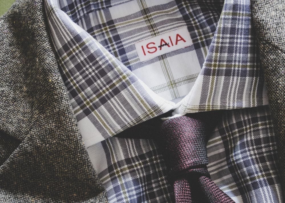 dress shirt collar, fabric closeup, Isaia Napoli Italy