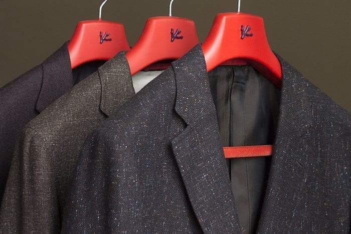 jackets on red hangers, isaia