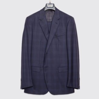 Lanvin Suit Size EU48 Dark Navy Plaid Wool Resort Made in Italy